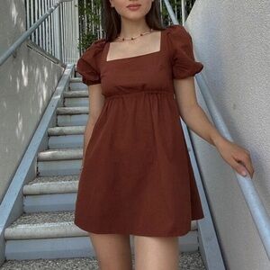 cute brown puff sleeve dress